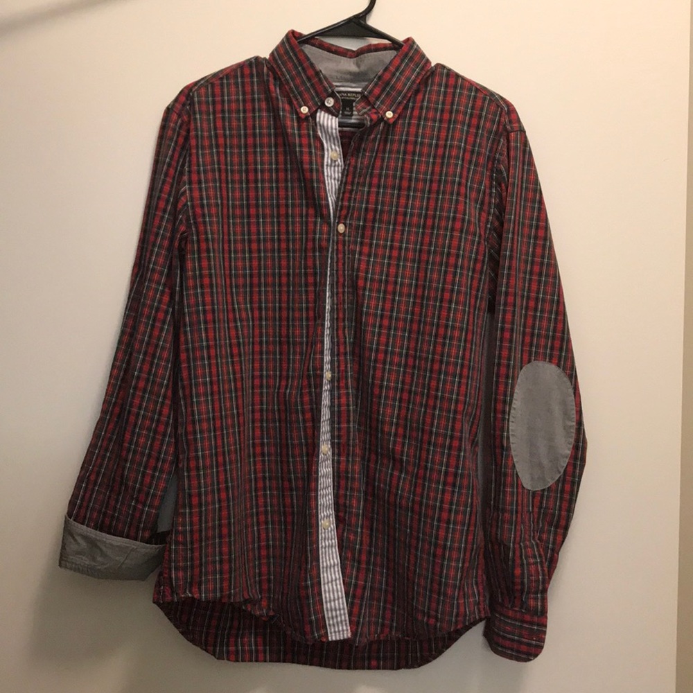 Banana Republic Slim Fit Tailored Red Plaid Shirt